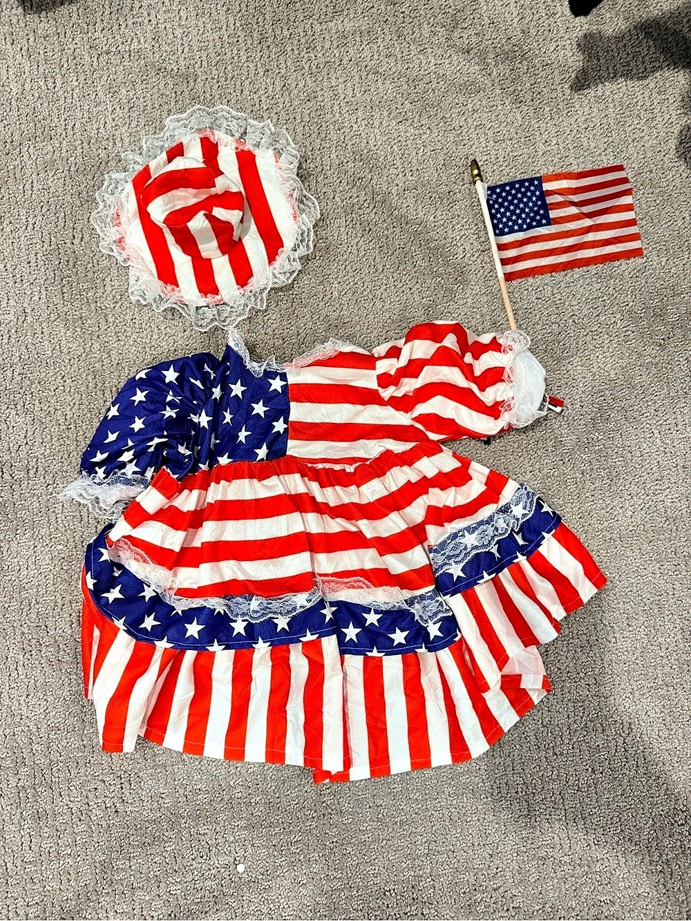 PORCH GOOSE  Patriotic Flag Costume Dress Set, Red & Blue